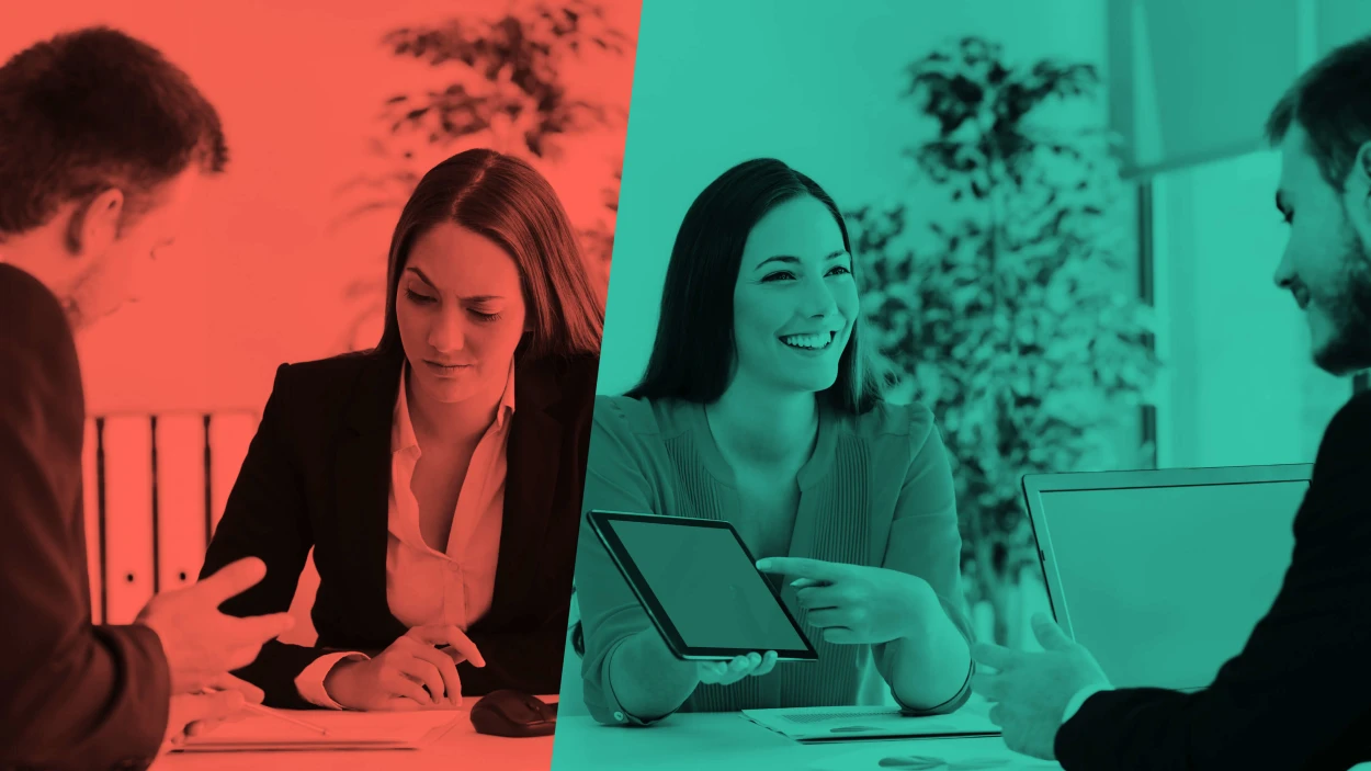 split-image-of-coworkers-discussing